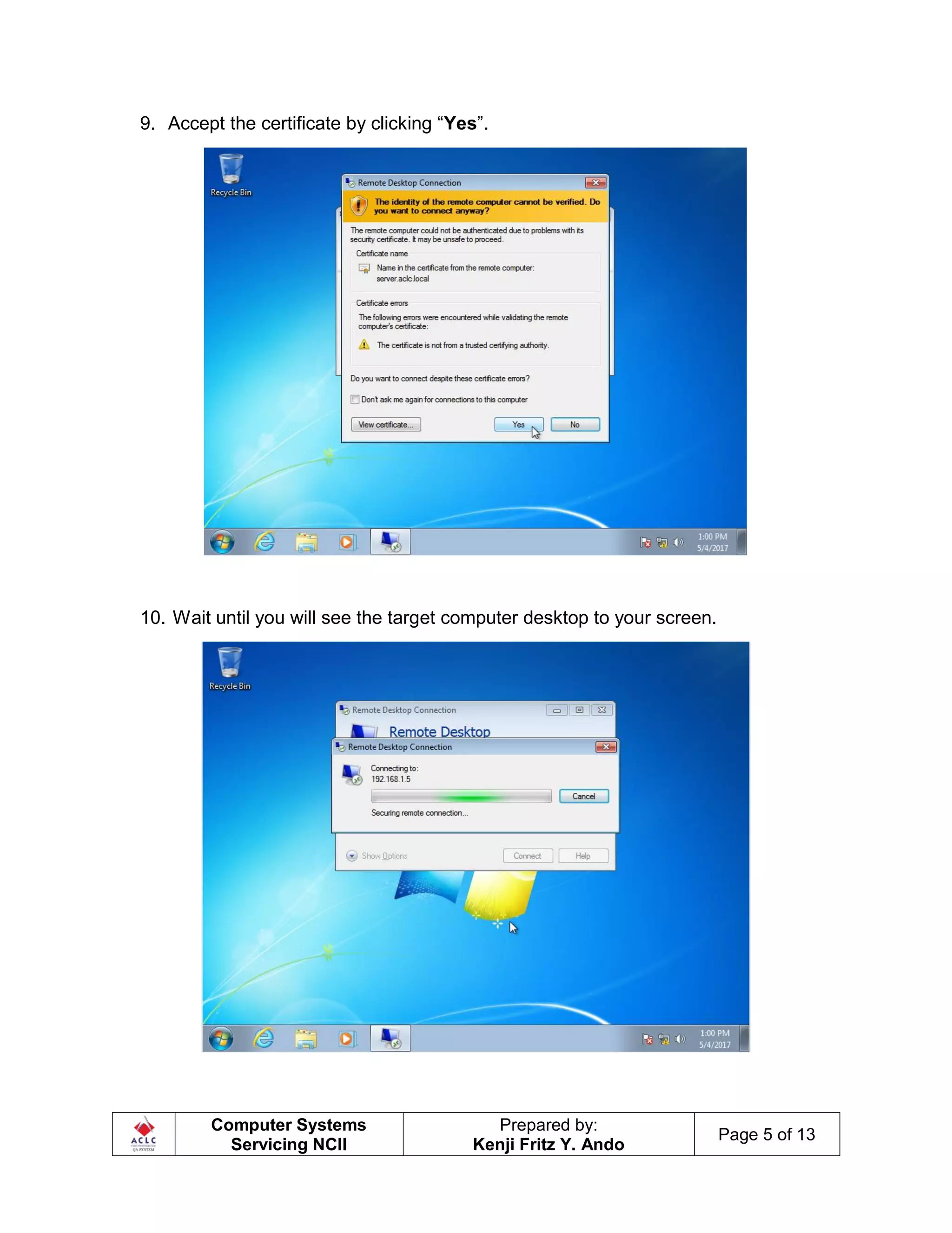 CSS Module 7 - Connect to another Computer using Remote Desktop ...