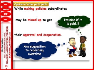 15
7
.Mr.CharakRay.
ASST.PROFESSOR(FINANCE)
MBA(BHU),ASSOCIATE((III),PGDHI(III)
BCM(BHSE),SENIOR(ST.JA) While making policies subordinates
may be mixed up to get
their approval and cooperation.
 