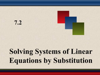 7.2



Solving Systems of Linear
Equations by Substitution
 