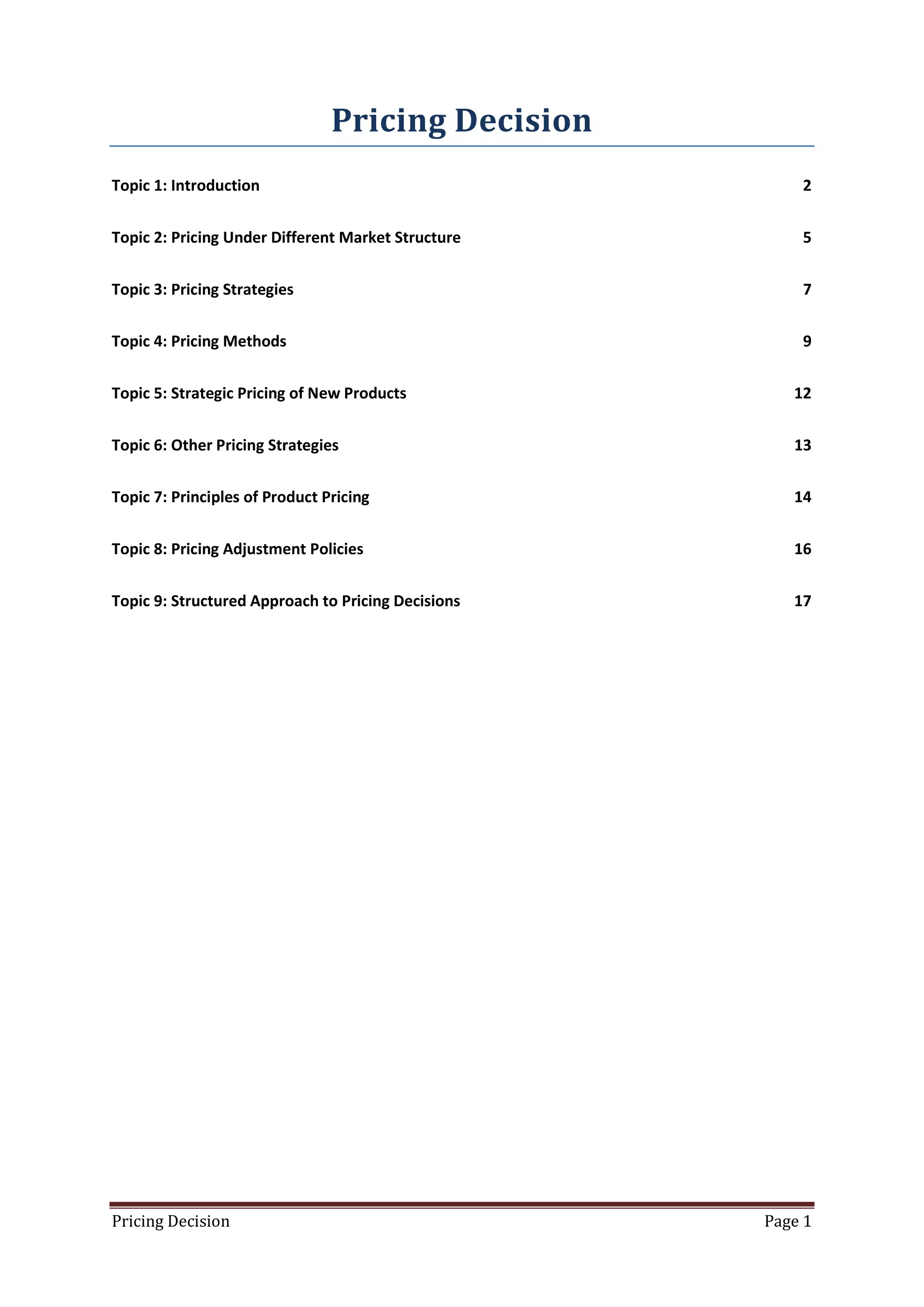 Pricing Decisions of a product PDF