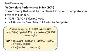 Cost Forecasting
To Complete Performance Index (TCPI)
The efficiency that must be maintained in order to complete your
pro...