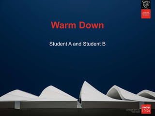 CRICOS 00111D
TOID 3069
Warm Down
Student A and Student B
 