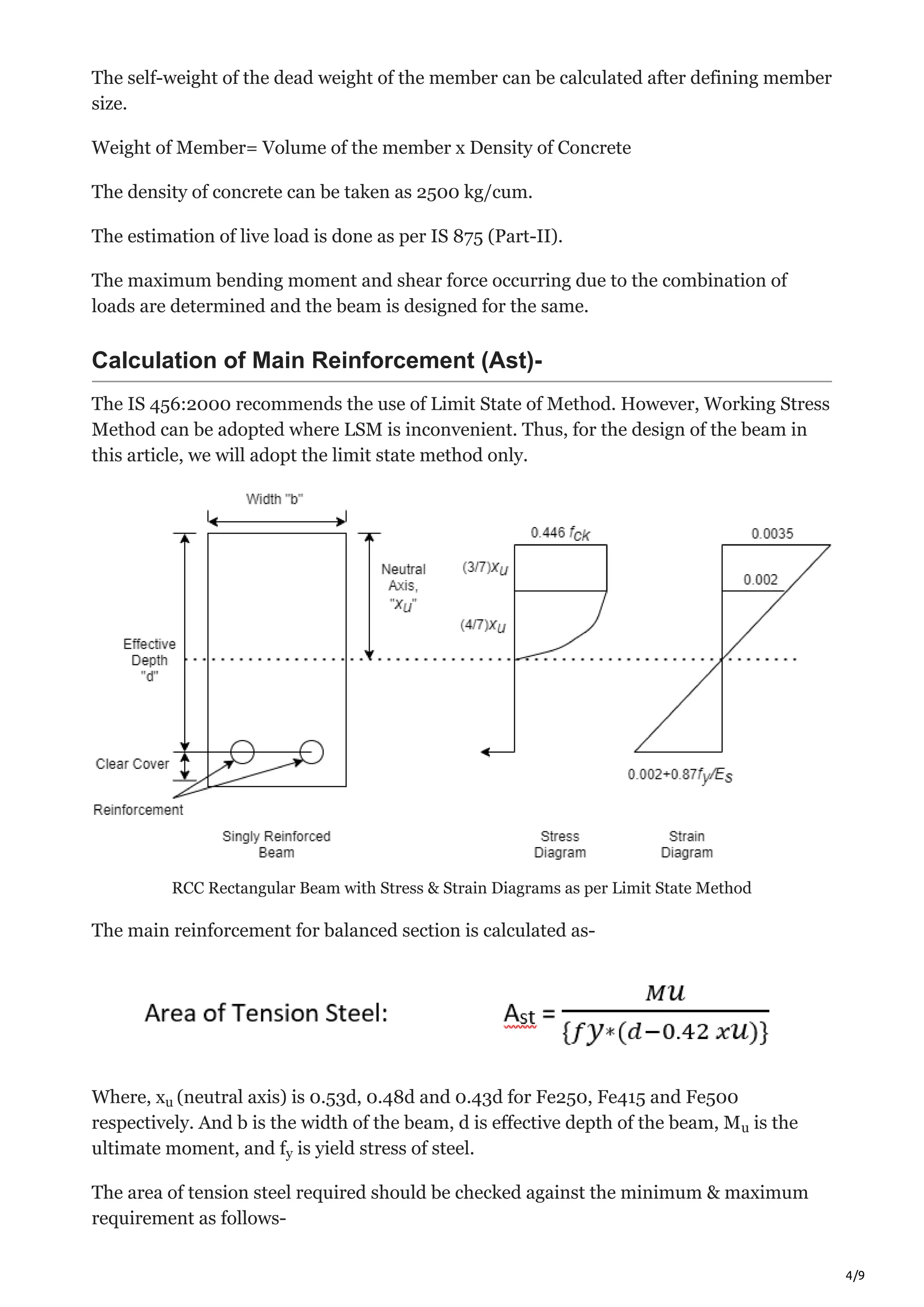 Design of Beam- RCC Singly Reinforced Beam | PDF