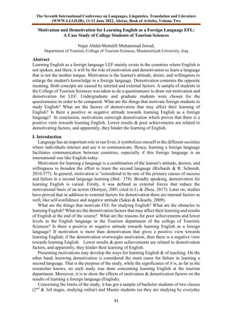 Motivation and Demotivation for Learning English as a Foreign Language ...