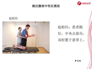 跪位腰部中性区摆放
起始位
起始位：患者跪
位，中央点悬吊，
双肘置于悬带上。
P 2 9
 