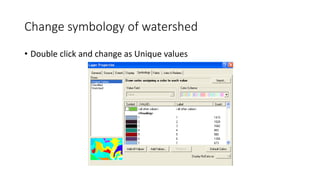Change symbology of watershed
• Double click and change as Unique values
 