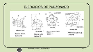 EJERCICIOS DE PUNZONADO
MANUFACTURA I - TROQUELADO 275
 