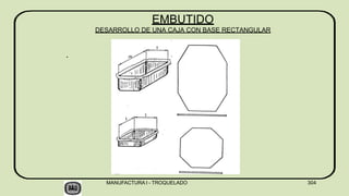 .
EMBUTIDO
DESARROLLO DE UNA CAJA CON BASE RECTANGULAR
MANUFACTURA I - TROQUELADO 304
 