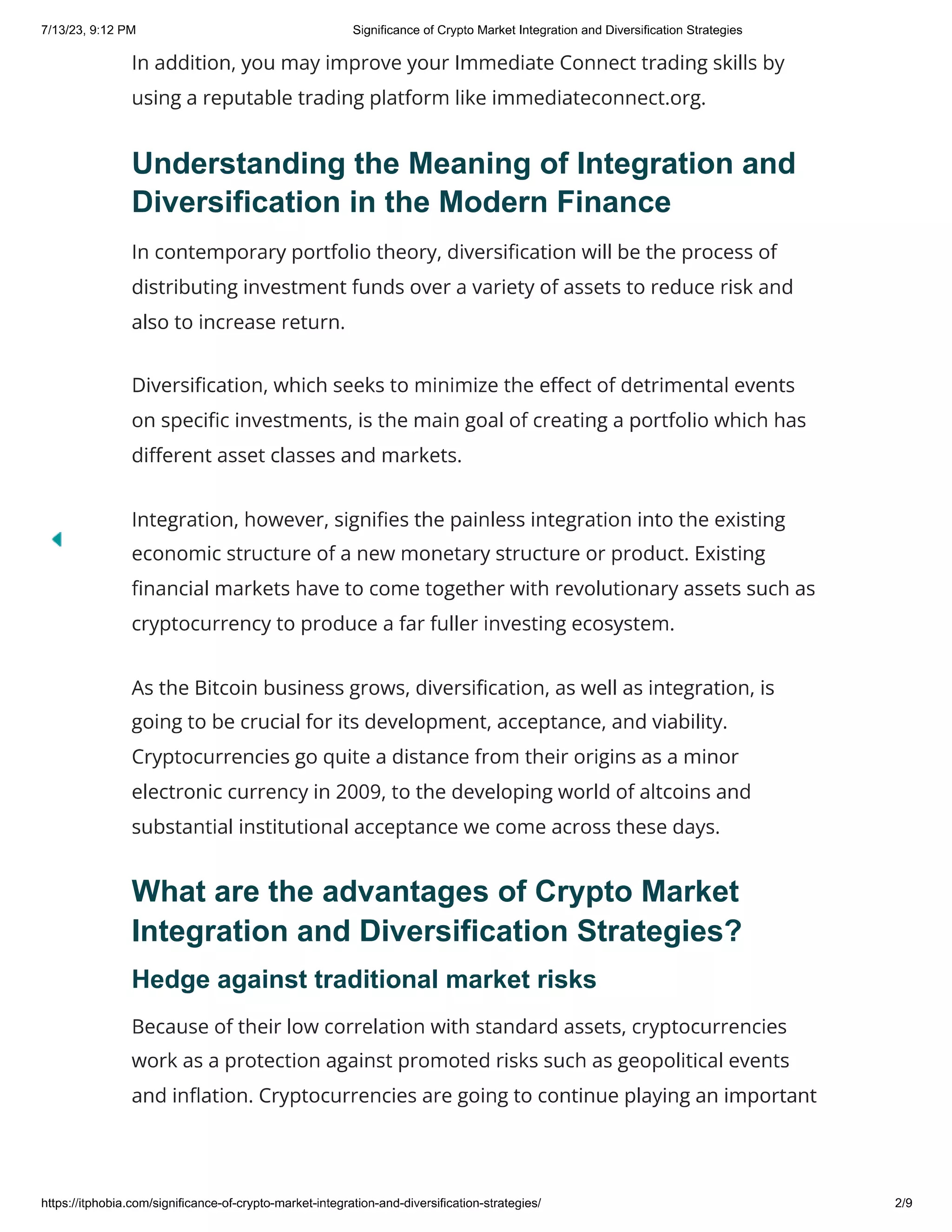 Significance of Crypto Market Integration and Diversification Strategies