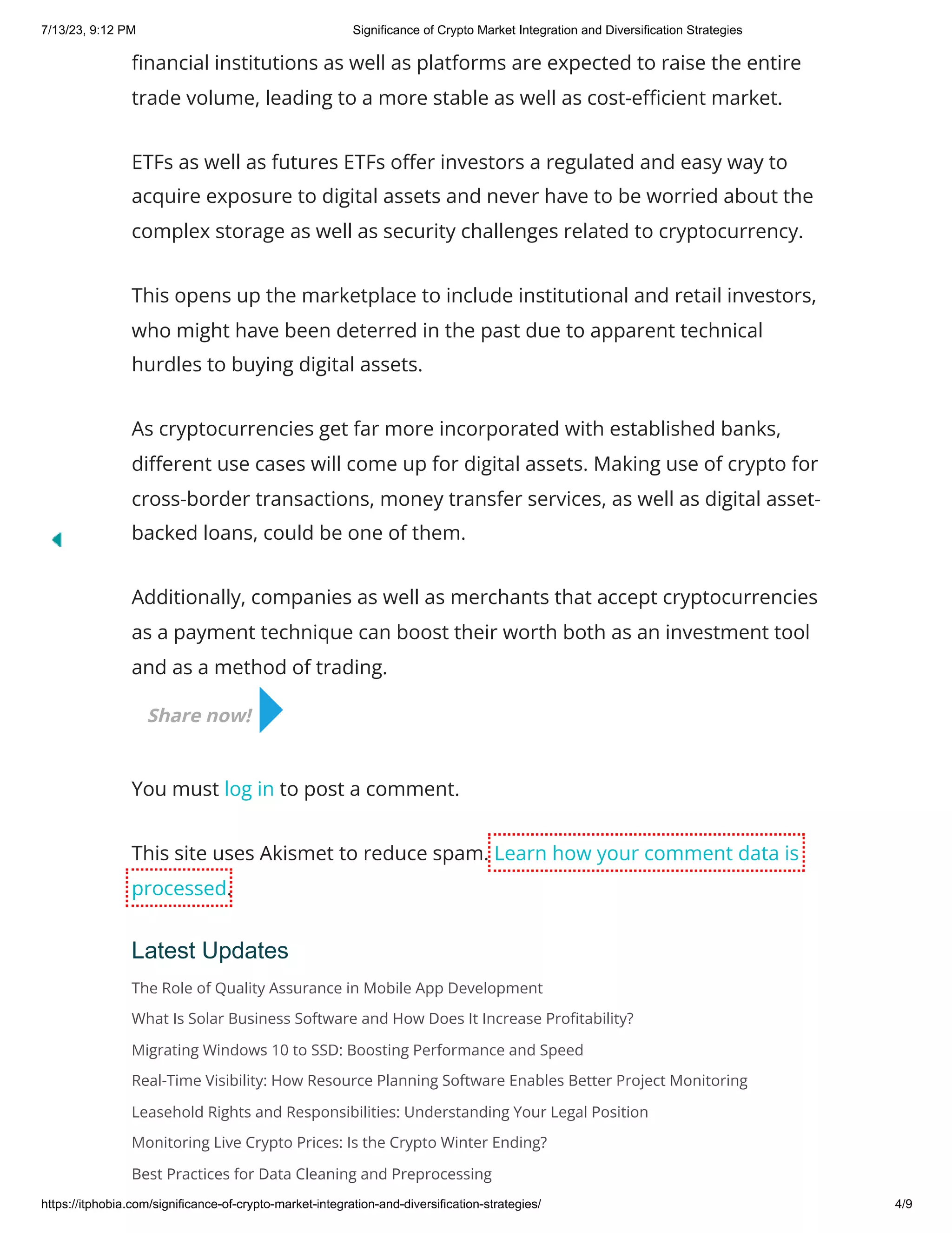 Significance of Crypto Market Integration and Diversification Strategies