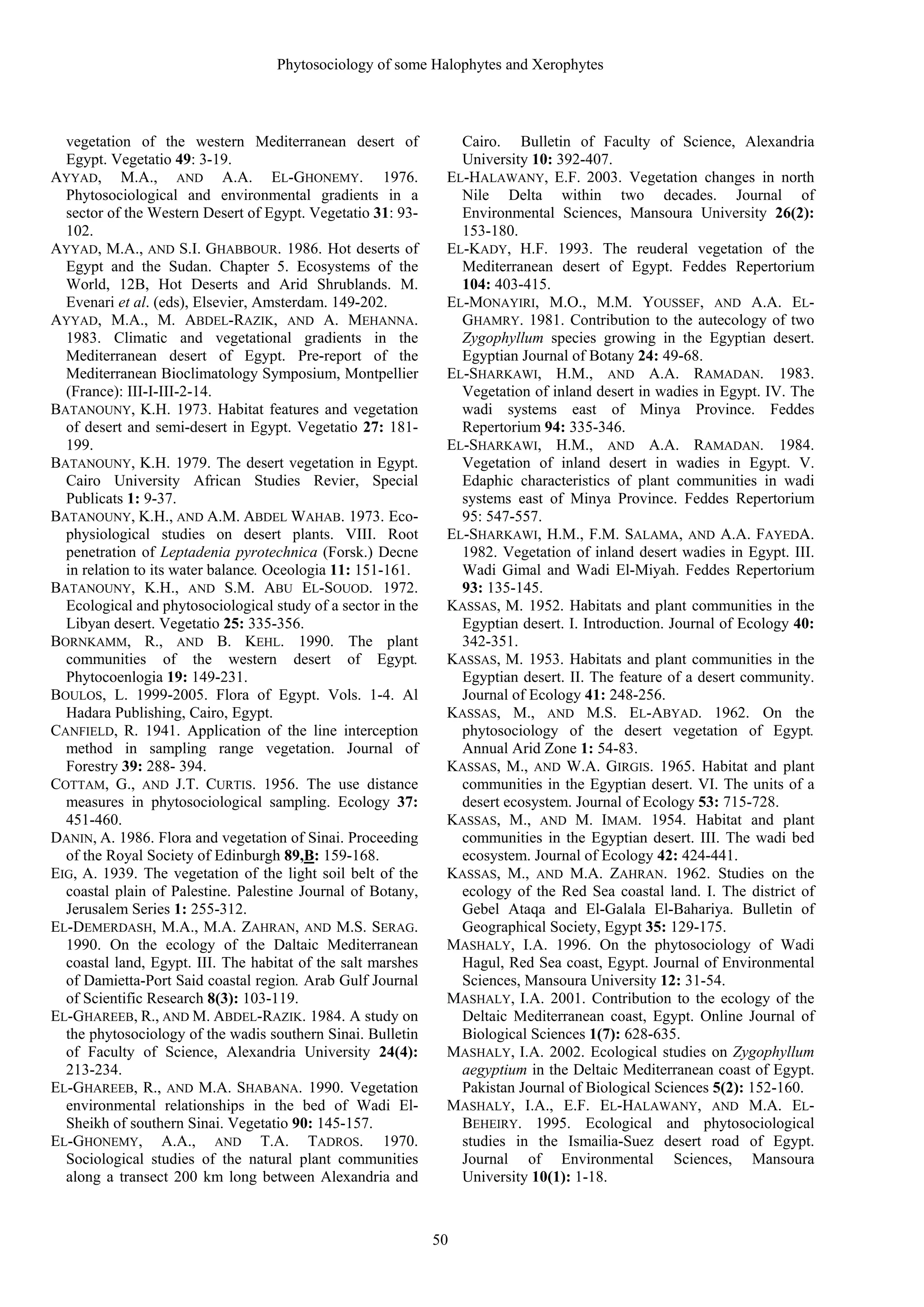 Quantitative Phytosociological Study of Some Halophytes and Xerophytes ...