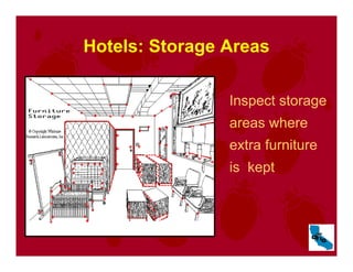 Hotels: Storage Areas
Inspect storage
areas where
extra furniture
is kept
 