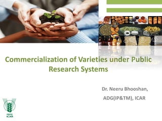 Commercialization of Varieties under Public
Research Systems
Dr. Neeru Bhooshan,
ADG(IP&TM), ICAR
 