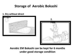 Storage of Aerobic Bokashi
1. Dry without direct
sunlight
2.
Pack
Aerobic EM Bokashi can be kept for 6 months
under good storage condition
 