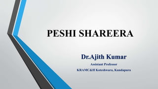 PESHI SHAREERA
Dr.Ajith Kumar
Assistant Professor
KRAMC&H Koteshwara, Kundapura
 