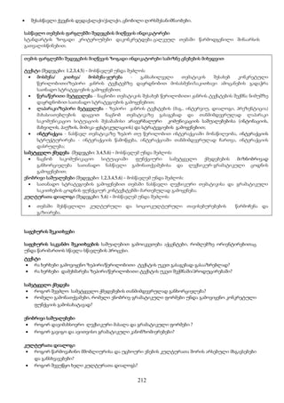 212
 შესასწავლი ქვეყნის დედაქალაქი/ქალაქი, ცნობილი ღირსშესანიშნაობები.
სასწავლო თემების ფარგლებში შედეგების მიღწევის ინდიკატორები
სტანდარტის ზოგადი კრიტერიუმები დაკონკრეტდება ცალკეულ თემაში წარმოდგენილი შინაარსის
გათვალისწინებით.
თემის ფარგლებში შედეგების მიღწევის ზოგადი ინდიკატორები სამიზნე ცნებების მიხედვით
ტექსტი (შედეგები: 1,2,3,4,5) - მოსწავლემ უნდა შეძლოს:
 მოსმენა/ კითხვა/ მოსმენა-ყურება - განსახილველი თემატიკის შესახებ კონკრეტული
წერილობითი/ზეპირი ჟანრის ტექსტებზე დაყრდნობით მოსასმენი/საკითხავი ამოცანების გადაჭრა
სათნადო სტრატეგიების გამოყენებით;
 წერა/წერითი მეტყველება - ნაცნობი თემატიკის შესახებ წერილობითი ჟანრის ტექსტების შექმნა ნიმუშზე
დაყრდნობით სათანადო სტრატეგიების გამოყენებით;
 ლაპარაკი/ზეპირი მეტყველება - ზეპირი ჟანრის ტექსტების (მაგ., ინტერვიუ, დიალოგი, პრეზენტიცია)
მახასიათებლების დაცვით ნაცნობ თემატიკაზე გასაგებად და თანმიმდევრულად ლაპარაკი
საკომუნიკაციო სიტუაციის შესაბამისი არავერბალური კომუნიკაციის საშუალებებისა (ინტონაციის,
მახვილის, პაუზის, მიმიკა-ჟესტიკულაციის) და სტრატეგიების გამოყენებით;
 ინტერაქცია - ნასწავლ თემატიკაზე ზეპირ თუ წერილობით ინტერაქციაში მონაწილეობა, ინტერაქციის
სტრუქტურირება - ინტერაქციის წამოწყება, ინტერაქციაში თანმიმდევრულად ჩართვა, ინტერაქციის
დასრულება;
სამეტყველო ქმედება (შედეგები: 3,4,5,6) - მოსწავლემ უნდა შეძლოს:
 ნაცნობ საკომუნიკაციო სიტუაციაში ფუნქციური სამეტყველო ქმედებების მიზნობრივად
განხორციელება სათანადო ნასწავლი გამონათქვამებისა და ლექსიკურ-გრამატიკული ცოდნის
გამოყენებით;
ენობრივი საშუალებები (შედეგები: 1,2,3,4,5,6) - მოსწავლემ უნდა შეძლოს:
 სათანადო სტრატეგიების გამოყენებით თემაში ნასწავლი ლექსიკური თემატიკისა და გრამატიკული
საკითხების ცოდნის ფუნქციურ კონტექსტებში მართებულად გამოყენება;
კულტურათა დიალოგი (შედეგები: 5,6) - მოსწავლემ უნდა შეძლოს:
 თემაში შესწავლილი კულტურული და სოციოკულტურული თავისებურებების წარმოჩენა და
გაზიარება.
საფეხურის შეკითხვები
საფეხურის საკვანძო შეკითხვების საშუალებით გამოიკვეთება აქცენტები, რომლებზე ორიენტირებითაც
უნდა წარიმართოს სწავლა-სწავლების პროცესი.
ტექსტი
 რა ხერხები გამოვიყენო ზეპირი/წერილობითი ტექსტის უკეთ გასაგებად-გასააზრებლად?
 რა ხერხები დამეხმარება ზეპირი/წერილობითი ტექსტის უკეთ შექმნაში/პროდუცირებაში?
სამეტყველო ქმედება
 როგორ შევძლო სამეტყველო ქმედებების თანმიმდევრულად განხორციელება?
 რომელი გამონათქვამები, რომელი ენობრივ-გრამატიკული ფორმები უნდა გამოვიყენო კონკრეტული
ფუნქციის გამოსახატავად?
ენობრივი საშუალებები
 როგორ დავიმახსოვრო ლექსიკური მასალა და გრამატიკული ფორმები ?
 როგორ გავიგო და ავითვისო გრამატიკული კანონზომიერებები?
კულტურათა დიალოგი
 როგორ წარმოვაჩინო მშობლიურისა და უცხოური ენების კულტურათა შორის არსებული მსგავსებები
და განსხვავებები?
 როგორ შევუწყო ხელი კულტურათა დიალოგს?
 