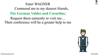 Enter WAGNER
Commend me to my dearest friends,
The German Valdes and Cornelius;
Request them earnestly to visit me…
Their conference will be a greater help to me
Professoracademy.com 7070701005
 