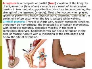 Injury. Open and closed injuries. Injuries of soft tissues, head, chest ...