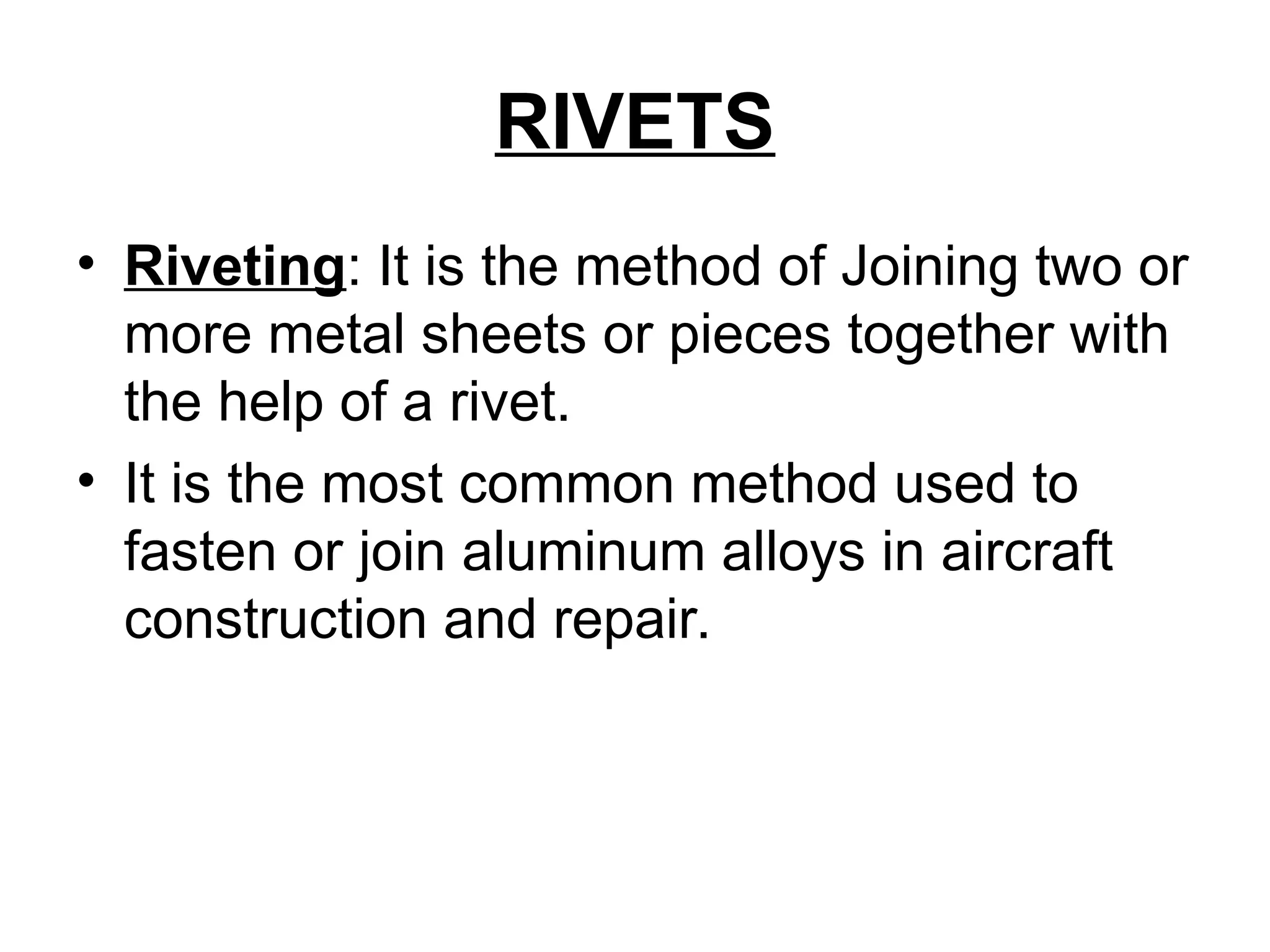Aircraft Rivets - Describes classifications of Rivets | PPT
