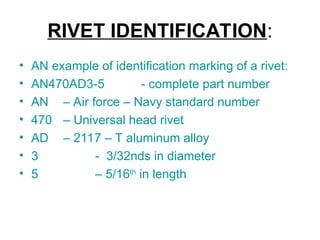 Aircraft Rivets - Describes classifications of Rivets | PPT