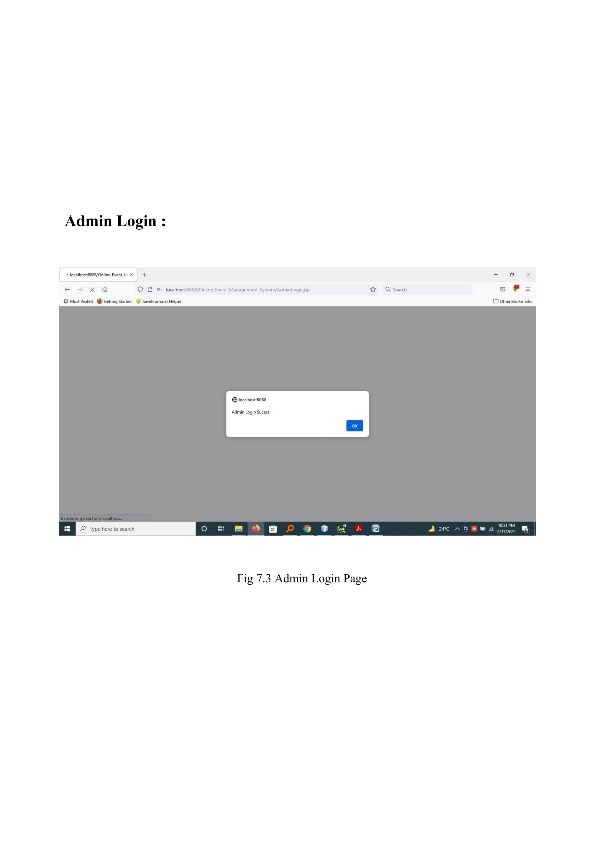 Admin Login :
Fig 7.3 Admin Login Page
 