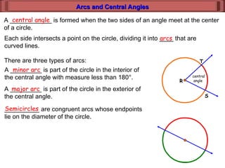 Understanding Arcs and Central Angles in Circle Geometry | PPT