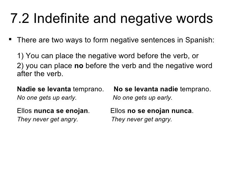 indefinite and negative words spanish worksheet