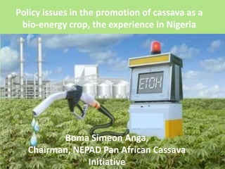 Policy issues in the promotion of cassava as abio-energy crop, the experience in Nigeria Boma Simeon Anga,  Chairman, NEPAD Pan African CassavaInitiative 