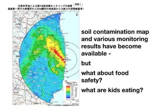 soil contamination map
    and various monitoring
    results have become
    available -
    but
    what about food
    safety?
    what are kids eating?
5
 
