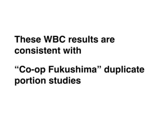 These WBC results are
consistent with

“Co-op Fukushima” duplicate
portion studies
 