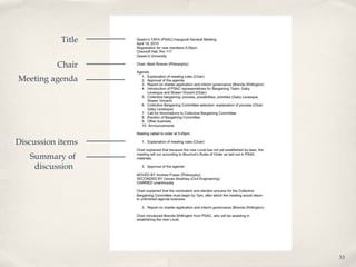 Title


          Chair
Meeting agenda




Discussion items
   Summary of
    discussion




                   33
 