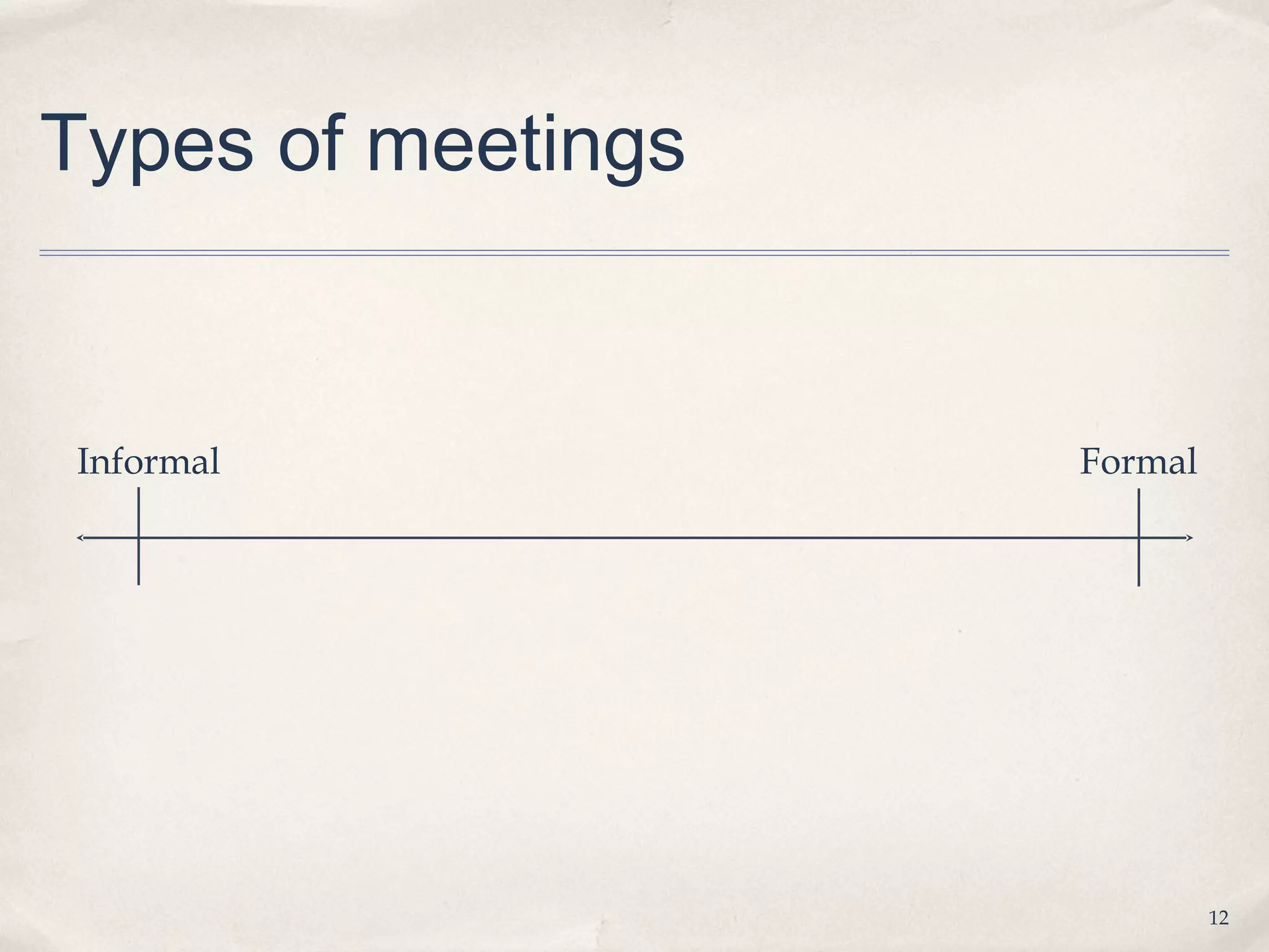 Types of meetings


Informal            Formal




                             12
 