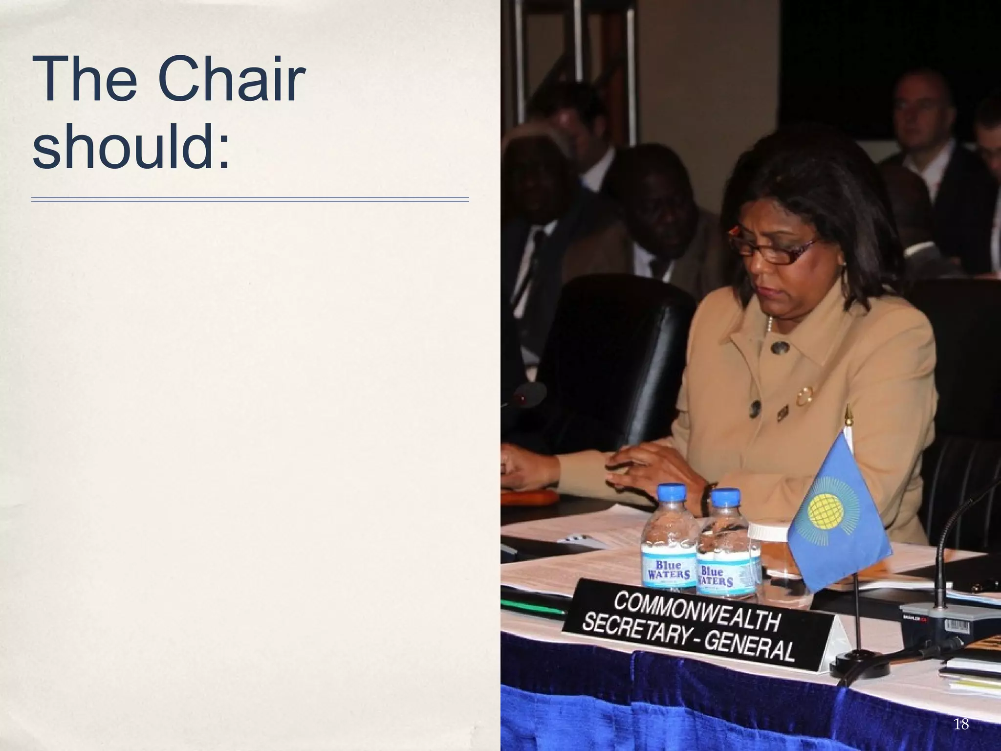 The Chair
should:




            18
 