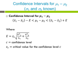 Confidence Intervals for 1 – 2
          (1 and 2 known)

 