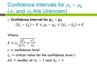 Confidence Intervals for 1 – 2
(1 and 2 Are Unknown)

 