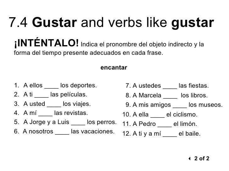 Worksheets Verbs Like Gustar Worksheet 7 4 verbs like gustar 1 of 13 and like