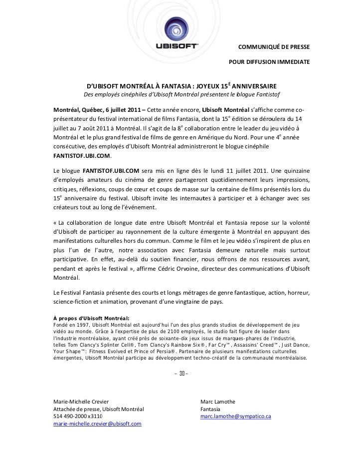 D Ubisoft Montreal A Fantasia Joyeux 15e Anniversaire