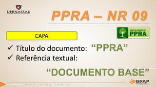 CAPA
 Título do documento:
 Referência textual:
 