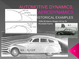 Brian Paul Wiegand, B.M.E., P.E.
81
1938-39 Kamm-Wagen K3 by Dr.
Wunibald Kamm
Cd = 0.37
K-3
K-1
 