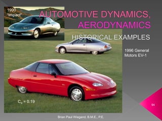 Brian Paul Wiegand, B.M.E., P.E.
94
1996 General
Motors EV-1
Cd = 0.19
1990
“Impact”
 