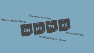 ON MN TN PN
Observational Notes
Methodological Notes
Personal Notes
Theoretical Notes
 