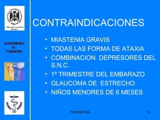 CONTRAINDICACIONES MIASTENIA GRAVIS TODAS LAS FORMA DE ATAXIA COMBINACION  DEPRESORES DEL S.N.C. 1º TRIMESTRE DEL EMBARAZO GLAUCOMA DE  ESTRECHO NIÑOS MENORES DE 6 MESES 