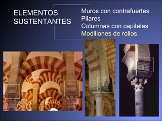ELEMENTOS SUSTENTANTES Muros con contrafuertes Pilares Columnas con capiteles Modillones de rollos 