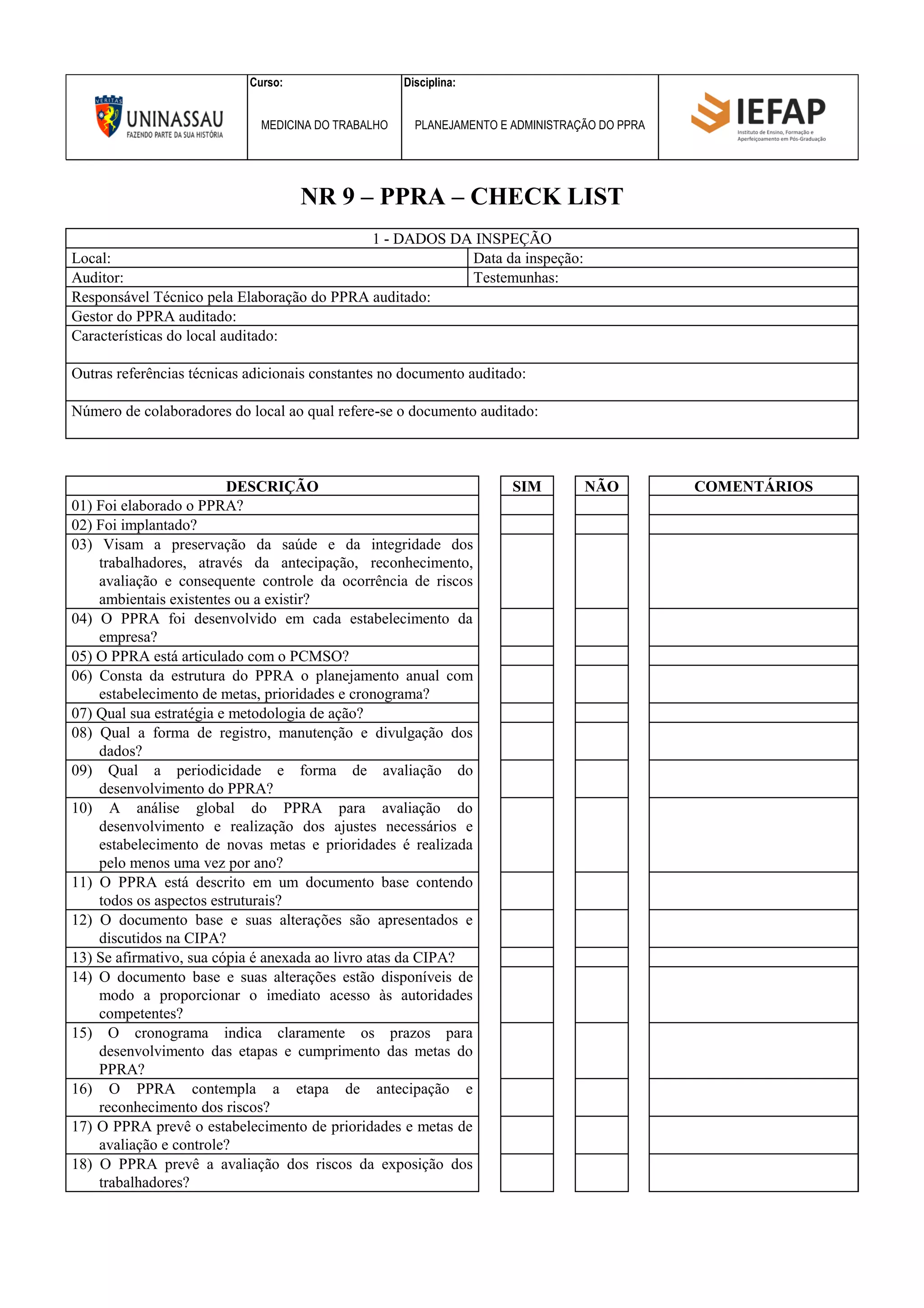 7 c - check list ppra (nr 9) - seguranca do trabalho | PDF