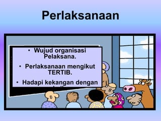 Perlaksanaan

   • Wujud organisasi
       Pelaksana.
• Perlaksanaan mengikut
         TERTIB.
• Hadapi kekangan dengan
           baik.
 