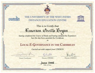University Certificate: Local Electronic Governance in the Caribbean