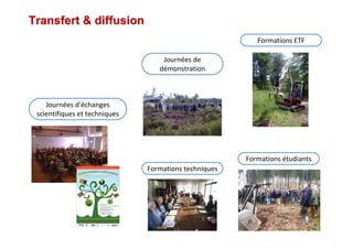 Transfert & diffusionTransfert & diffusion
Journées d'échanges
scientifiques et techniques
Journées de
démonstration
Formations ETF
J e u d i 0 3 o c t o b r e 2 0 13
f o r ê t in d iv is e d e H a g u e n a u (6 7 )
J o u r n é e d ’é c h a n g e , d e r e c h e r c h e e t d e d é v e l o p p e m e n t
• Pourquoi planter ?
• Comment mieux réussir les plantations ?
• Quelles essences planter ?
• Quelles techniques innovantes
pour préparer le sol ?
• Comment mieux maîtriser
la végétation concurrente ?
Le programme détaillé et la fiche dʼinscription vous parviendront début septembre
http:/ / www6.nancy.inra.fr/ mission-gestion-vegetation-foret/ Journee-echange
Formations étudiants
Formations techniques
 
