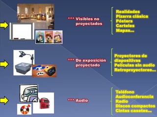 1. Los medios didácticos. Aclaración conceptualLos medios y recursos para la enseñanza se entienden como los apoyos de carácter técnico que facilitan de forma directa la comunicación y la transmisión del saber, encaminados a la consecución de los objetivos de aprendizaje.