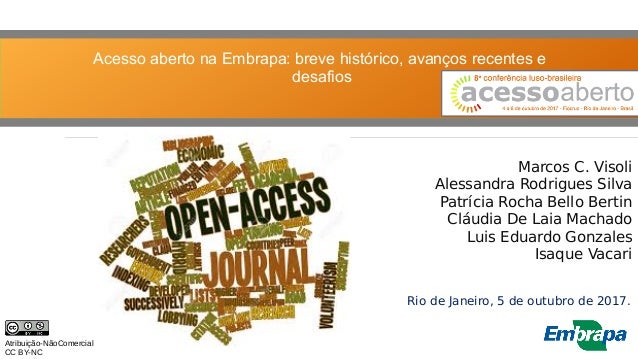 Acesso aberto na Embrapa: breve histórico, avanços recentes e
desafios
Marcos C. Visoli
Alessandra Rodrigues Silva
Patríci...