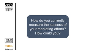 How do you currently
measure the success of
your marketing efforts?
How could you?
 